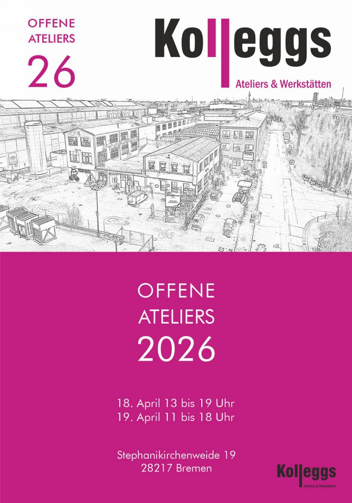 Wir öffnen unsere Ateliers im ehemaligen Kellogg’s Gebäude in der Stephanikirchenweide 19. Ein Lageplan zu den über 30 geöffneten Ateliers & Werkstätten wird im Eingangsbereich ausliegen!
